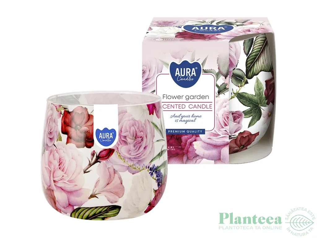 Lumanare parfumata pahar imprimat 20h Flower garden 100g - AURA