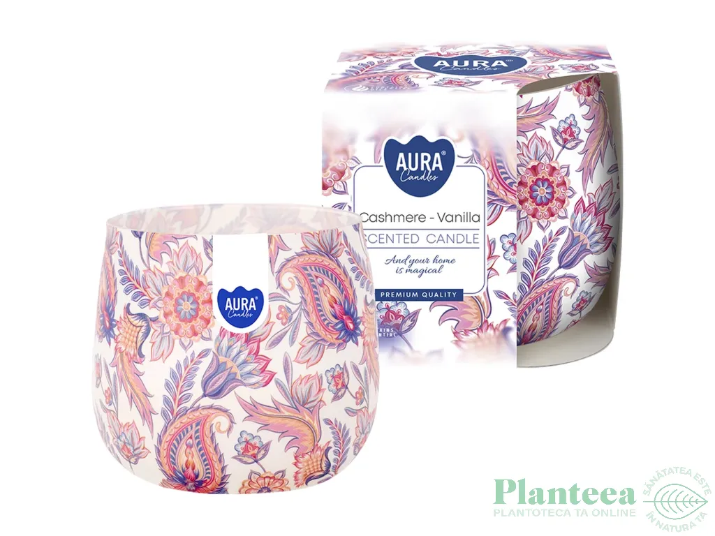 Lumanare parfumata pahar imprimat 20h Vanilie 100g - AURA