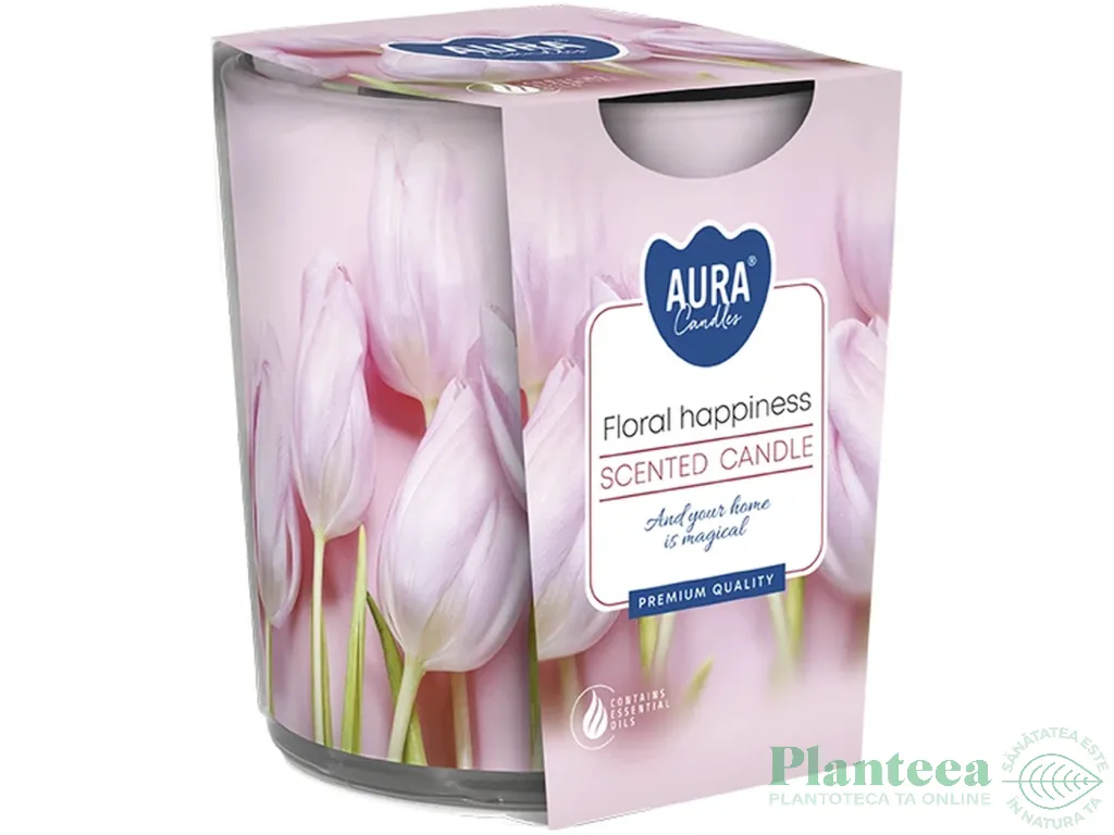 Lumanare parfumata pahar imprimat 22h Floral happiness 100g - AURA