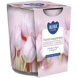 Lumanare parfumata pahar imprimat 22h Floral happiness 100g - AURA