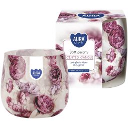 Lumanare parfumata pahar imprimat 20h Bujor 100g - AURA