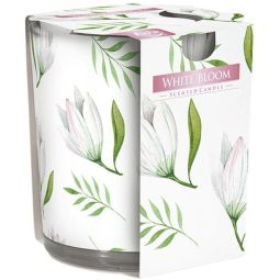 Lumanare parfumata pahar imprimat 22h White bloom 100g - AURA