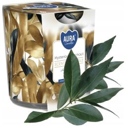 Lumanare parfumata pahar imprimat 22h Mysterious patchouli 100g - AURA