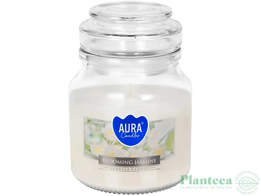 Lumanare parfumata borcan cu capac 28h Blooming Jasmine 120g - AURA