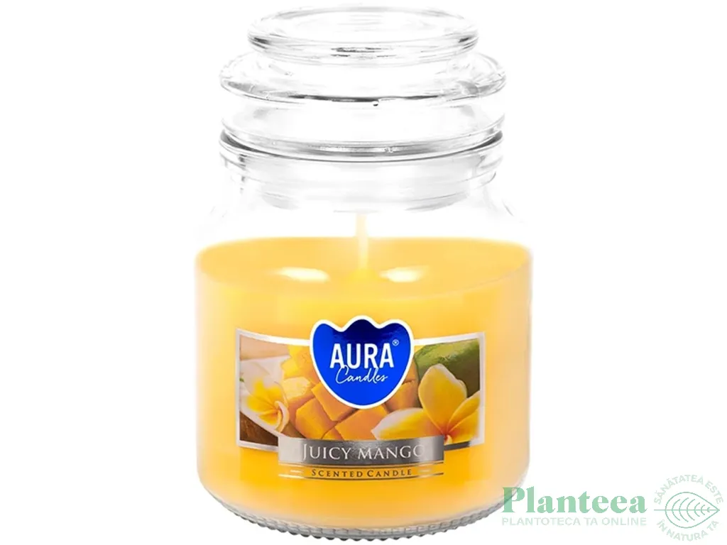 Lumanare parfumata borcan cu capac 28h Juicy mango 120g - AURA