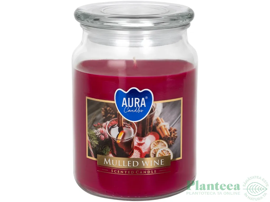 Lumanare parfumata borcan cu capac 100h Vin fiert 500g - AURA