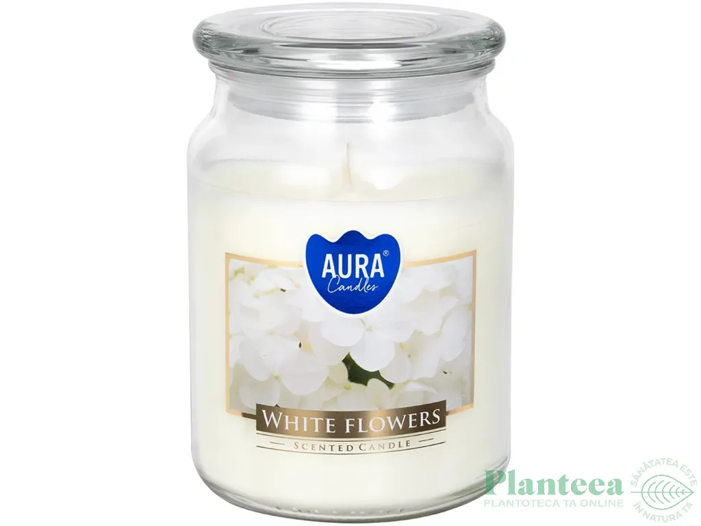 Lumanare parfumata borcan cu capac 100h Flori albe 500g - AURA