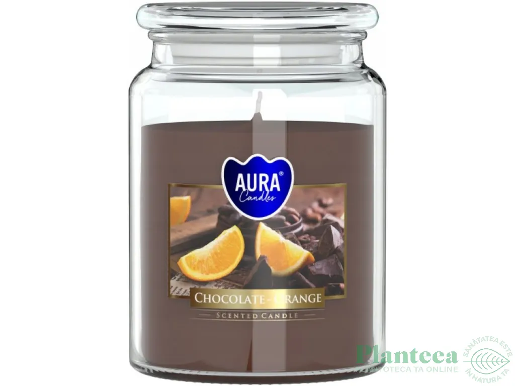 Lumanare parfumata borcan cu capac 100h Ciocolata Portocala 500g - AURA