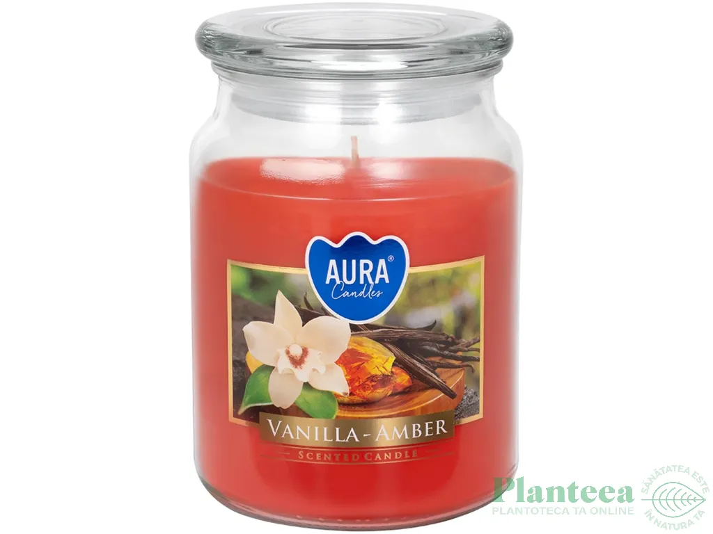 Lumanare parfumata borcan cu capac 100h Vanilie amber 500g - AURA