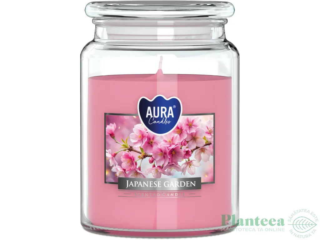 Lumanare parfumata borcan cu capac 100h Gradina japoneza 500g - AURA