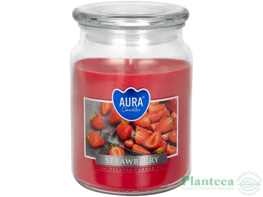 Lumanare parfumata borcan cu capac 100h Capsuni 500g - AURA