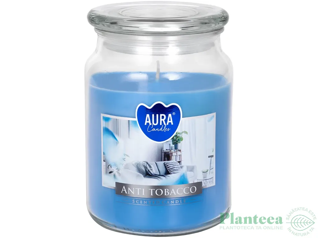 Lumanare parfumata borcan cu capac 100h AntiTabac 500g - AURA