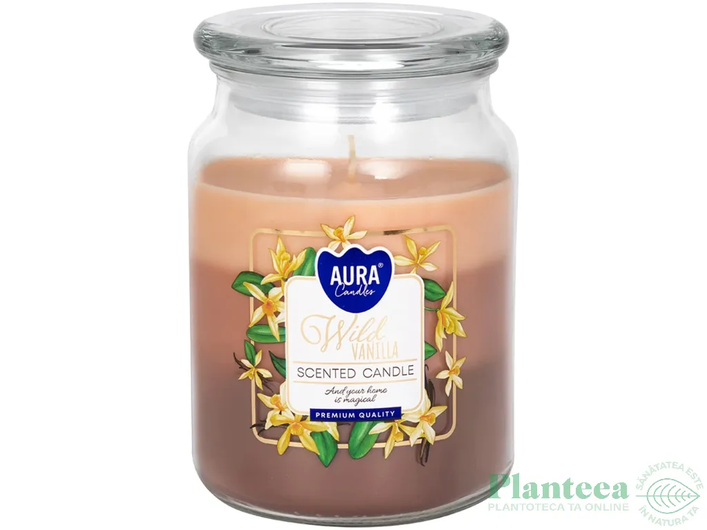 Lumanare parfumata borcan cu capac 3culori 100h Wild vanilla 500g - AURA