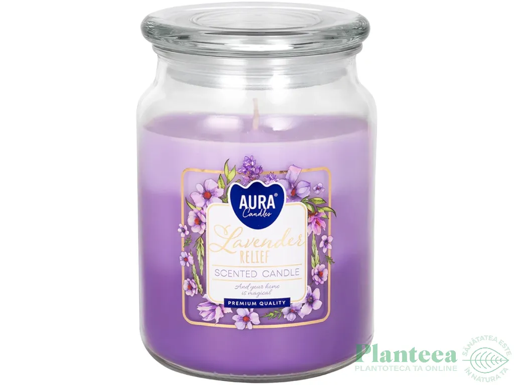 Lumanare parfumata borcan cu capac 3culori 100h Lavender relief 500g - AURA