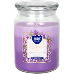 Lumanare parfumata borcan cu capac 3culori 100h Lavender relief 500g - AURA
