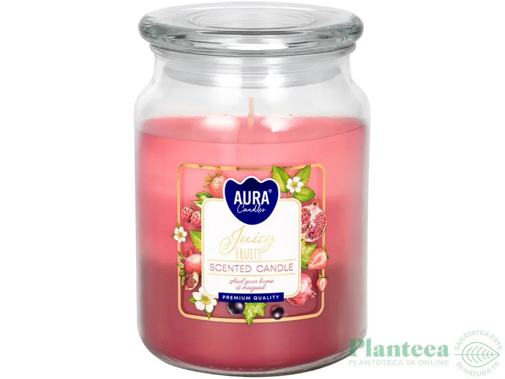 Lumanare parfumata borcan cu capac 3culori 100h Fructe suculente 500g - AURA