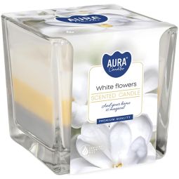 Lumanare parfumata pahar 3culori 32h White flowers 170g - AURA
