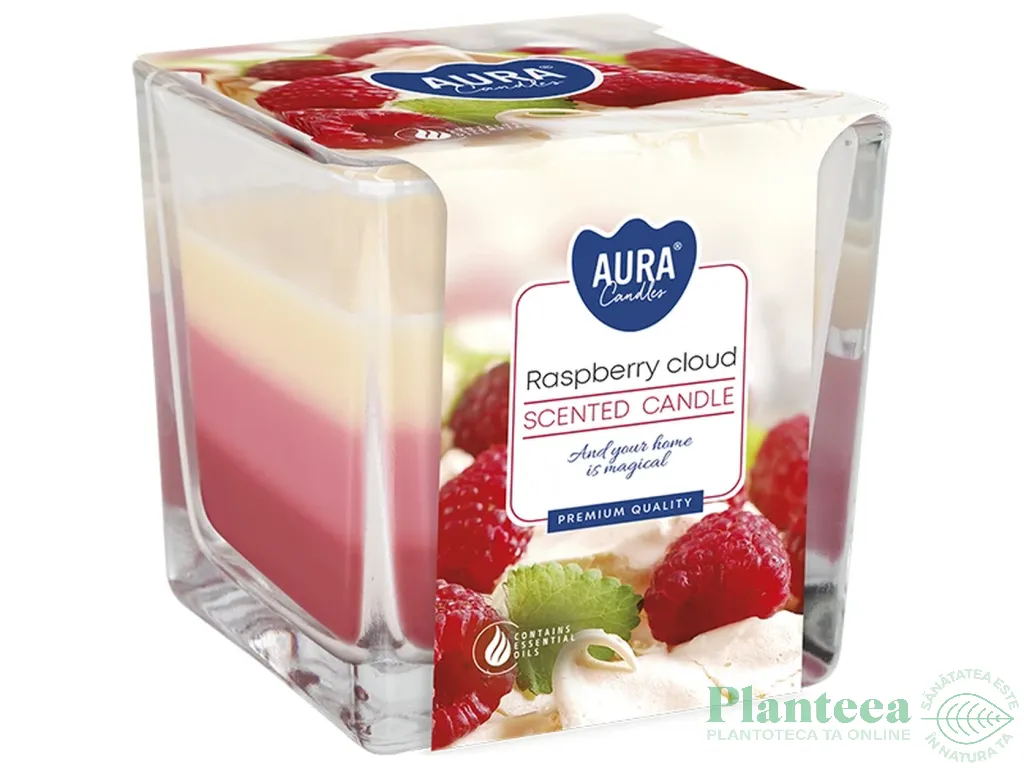 Lumanare parfumata pahar 3culori 32h Rassberry cloud 170g - AURA