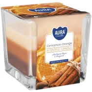 Lumanare parfumata pahar 3culori 32h Scortisoara portocala 170g - AURA