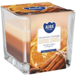 Lumanare parfumata pahar 3culori 32h Scortisoara portocala 170g - AURA