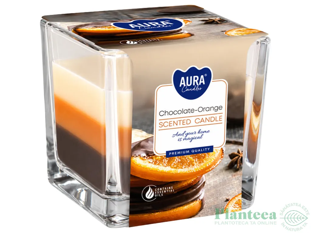Lumanare parfumata pahar 3culori 32h Chocolate Orange 170g - AURA