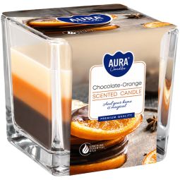 Lumanare parfumata pahar 3culori 32h Chocolate Orange 170g - AURA