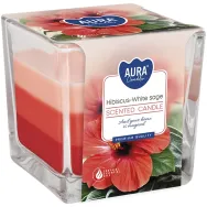 Lumanare parfumata pahar 3culori 32h Hibiscus Salvie alba 170g - AURA