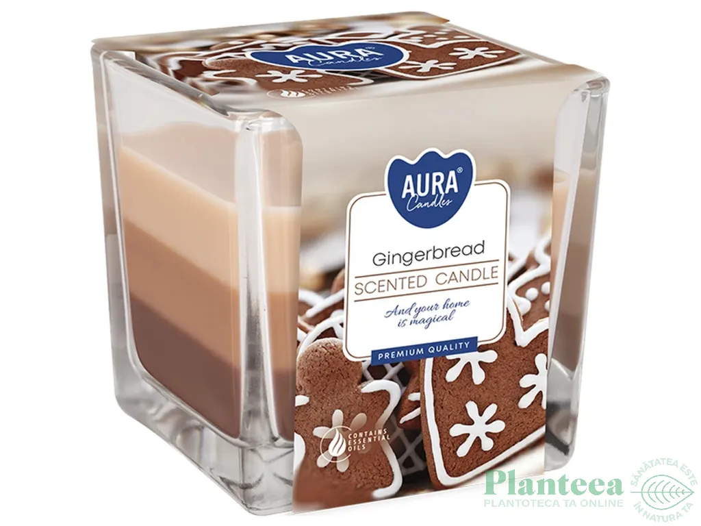 Lumanare parfumata pahar 3culori 32h Turta dulce 170g - AURA
