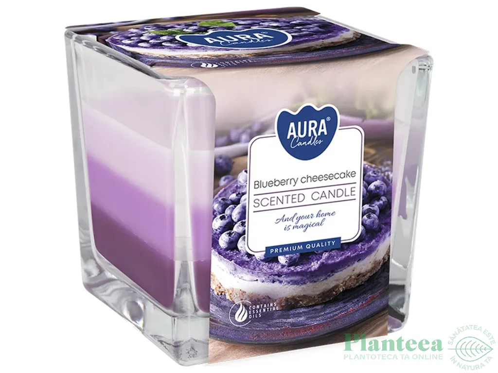Lumanare parfumata pahar 3culori 32h Cheesecake afine 170g - AURA