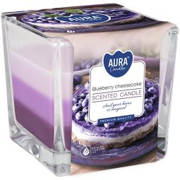Lumanare parfumata pahar 3culori 32h Cheesecake afine 170g - AURA