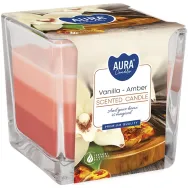 Lumanare parfumata pahar 3culori 32h Vanilie amber 170g - AURA
