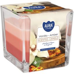 Lumanare parfumata pahar 3culori 32h Vanilie amber 170g - AURA