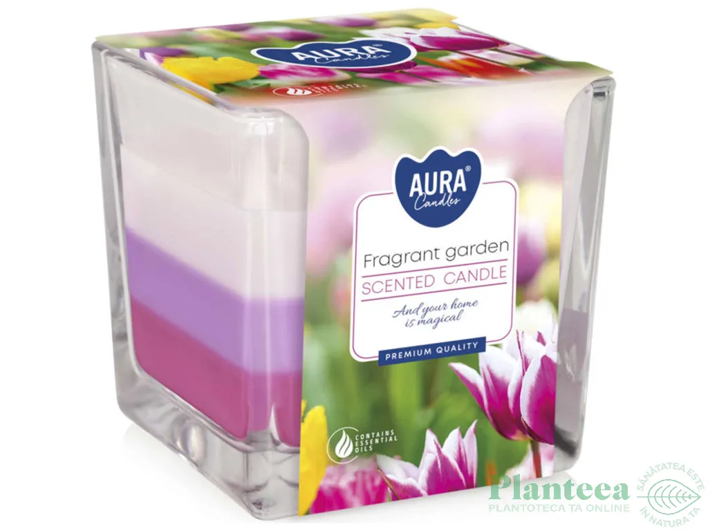 Lumanare parfumata pahar 3culori 32h Fragrant garden 170g - AURA