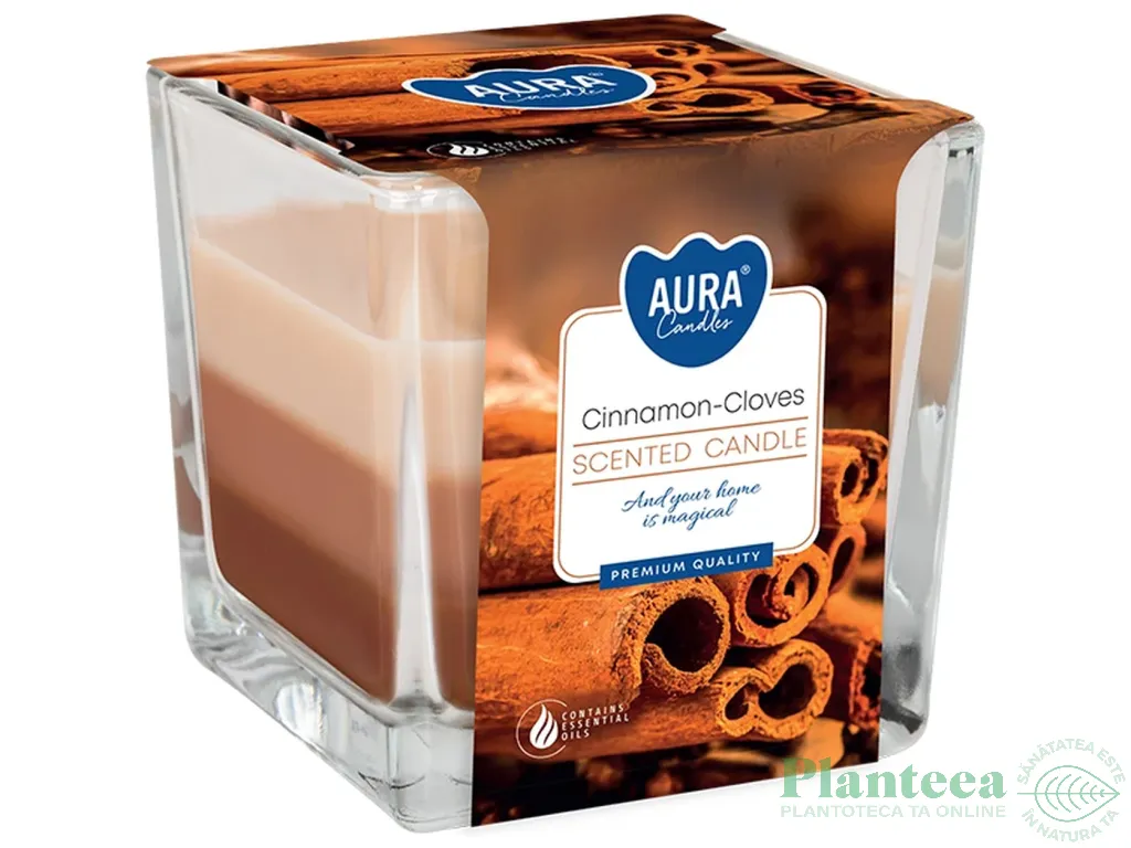 Lumanare parfumata pahar 3culori 32h Scortisoara 170g - AURA