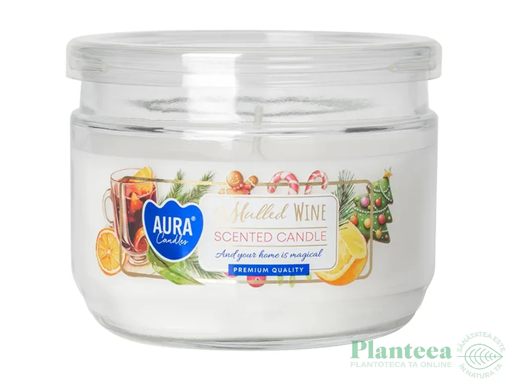 Lumanare parfumata 2fitile borcan cu capac 30h Vin fiert 280g - AURA