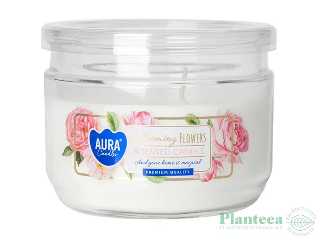 Lumanare parfumata 2fitile borcan cu capac 30h Flori inflorite 280g - AURA