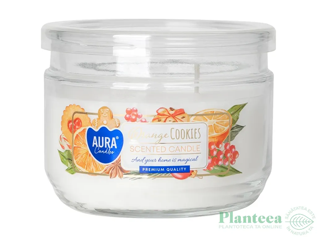Lumanare parfumata 2fitile borcan cu capac 30h Fursecuri portocale 280g - AURA