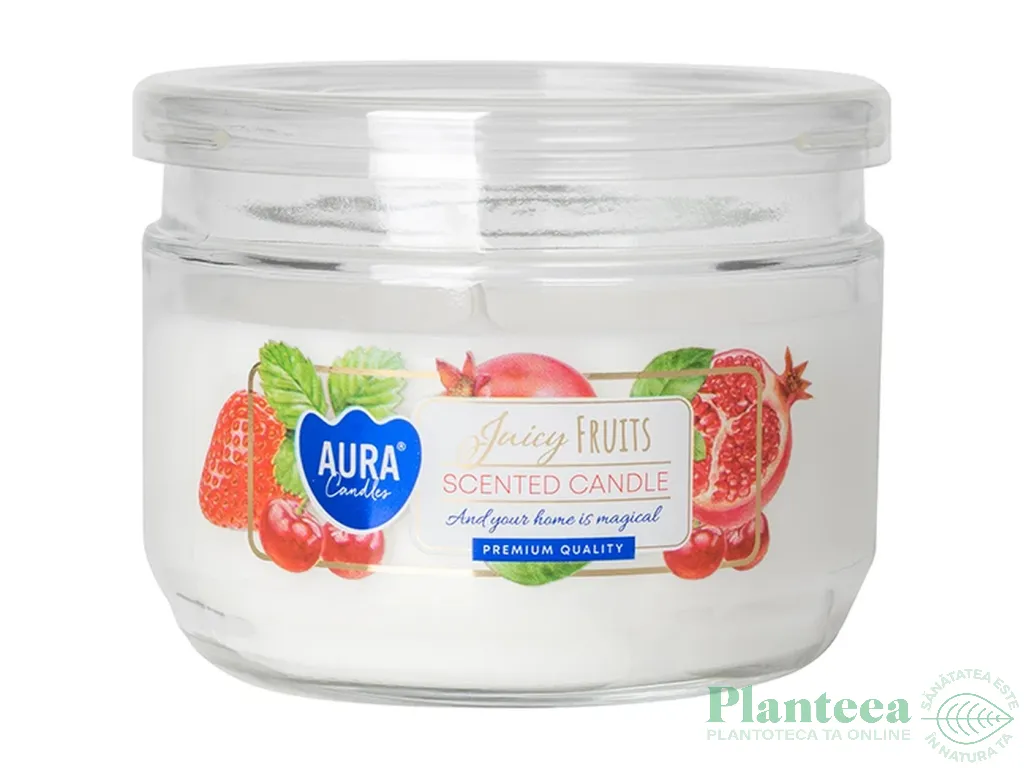 Lumanare parfumata 2fitile borcan cu capac 30h Fructe suculente 280g - AURA