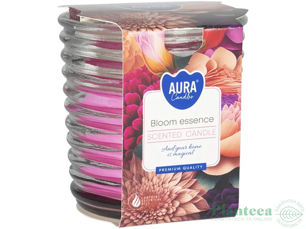 Lumanare parfumata pahar spirala 28h Bloom essence 130g - AURA