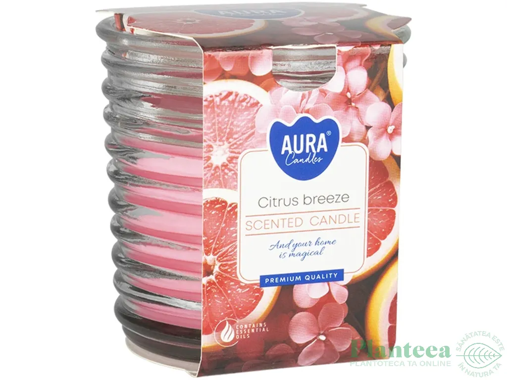 Lumanare parfumata pahar spirala 28h Citrus breeze 130g - AURA