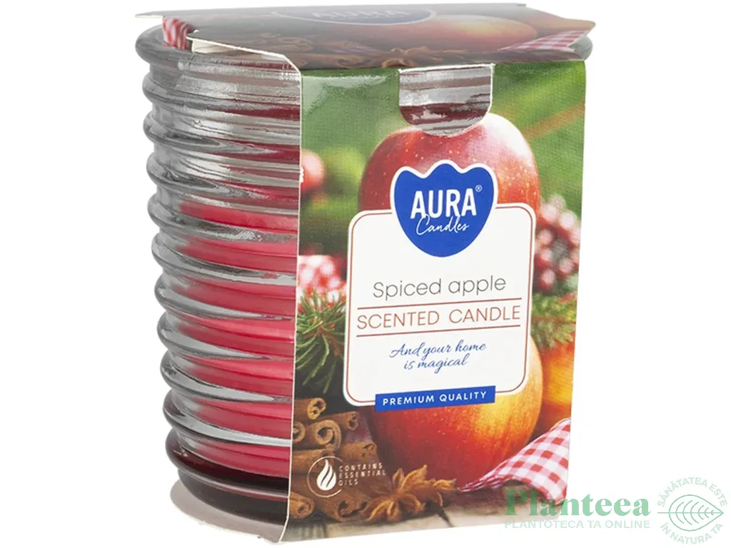 Lumanare parfumata pahar spirala 28h Red Apple 130g - AURA