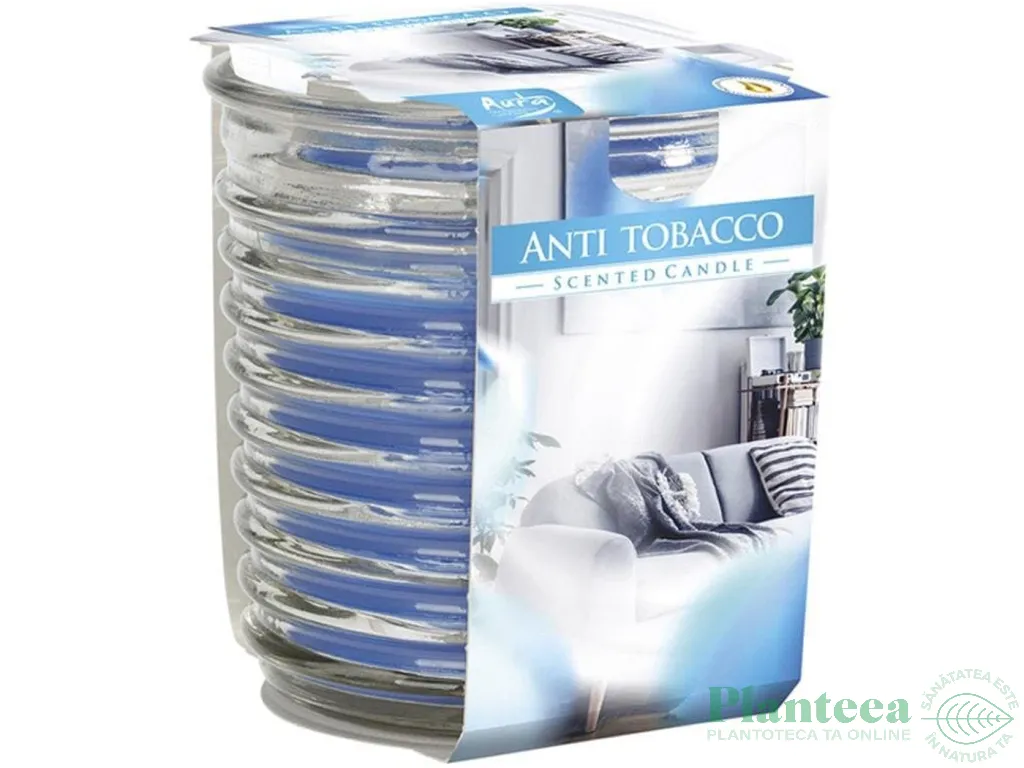 Lumanare parfumata pahar spirala 28h AntiTabac 130g - AURA