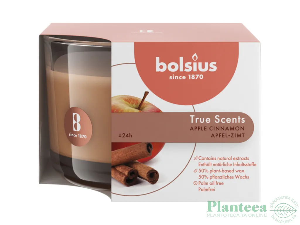 Lumanare parfumata True Scents pahar mediu 24h Mar Scortisoara - BOLSIUS
