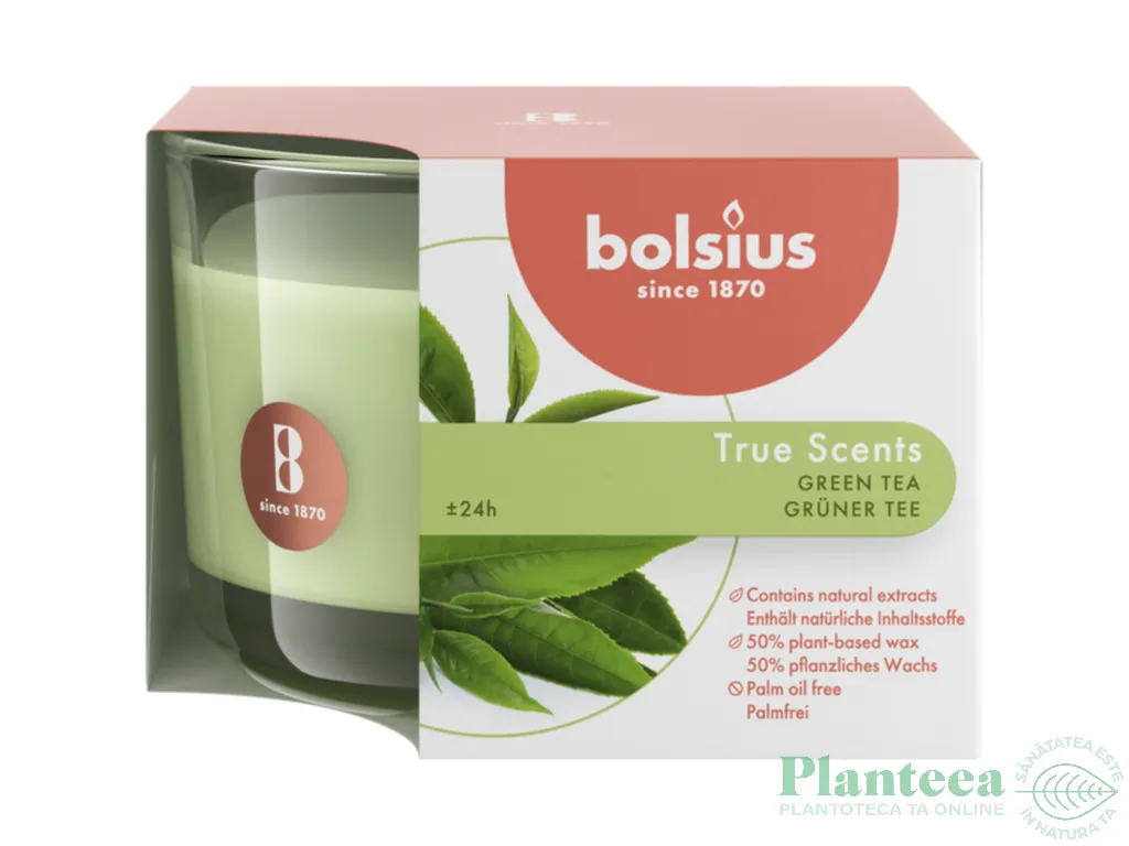 Lumanare parfumata True Scents pahar mediu 24h Green tea - BOLSIUS