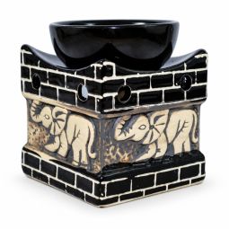 Vas ceramic ulei aromaterapie elefant negru~crem 9,5x8cm mare 1b - LCA