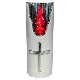 Candela electronica alba cruce argintie flacara rosie 60zile 74g - LCA