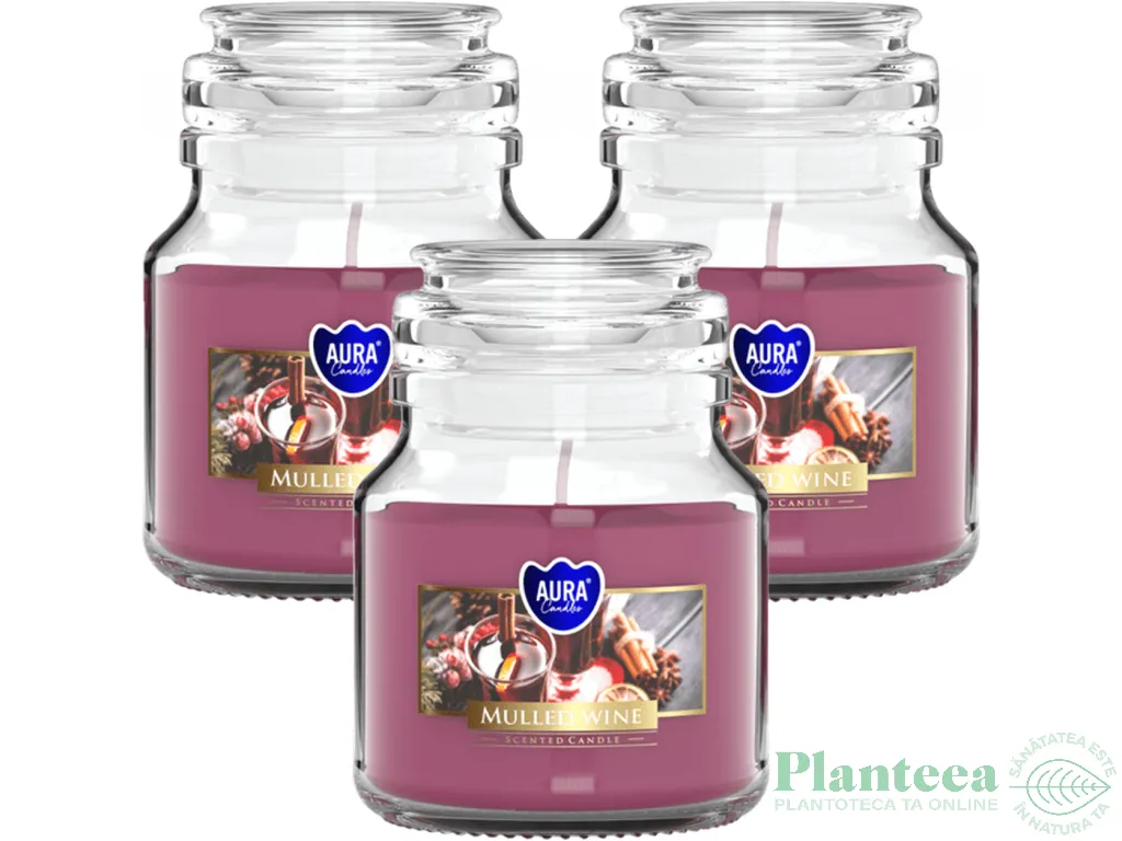 Set 3x Lumanari parfumate borcan cu capac 28h Vin fiert 120g - AURA