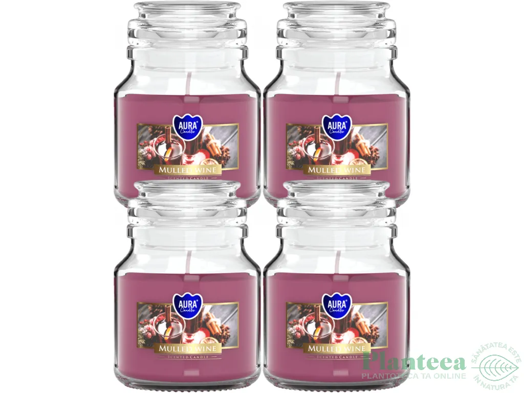 Set 4x Lumanari parfumate borcan cu capac 28h Vin fiert 120g - AURA