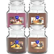 Kit 4x Lumanari parfumate borcan cu capac 28h Miresme Sarbatori 4tipuri 120g - AURA