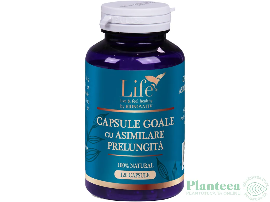 Flacon plastic cu 120 capsule goale vegetale cu asimilare prelungita 1b - LIFE